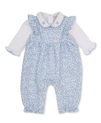 Fall Blooms Blue Jacquard Overall Set