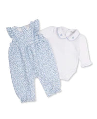 Fall Blooms Blue Jacquard Overall Set