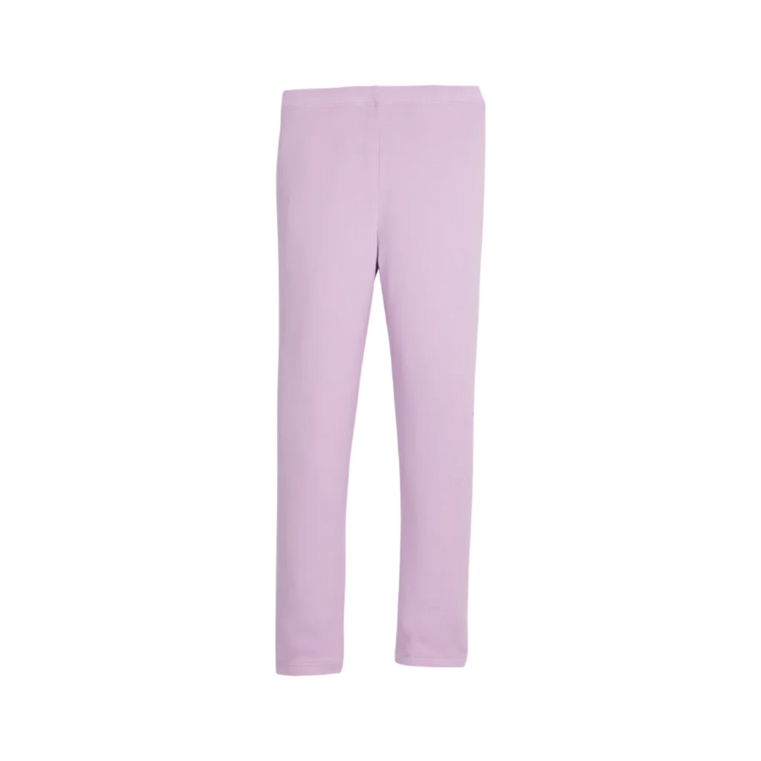 A pair of light purple toddler leggings shown flat against a solid white background.