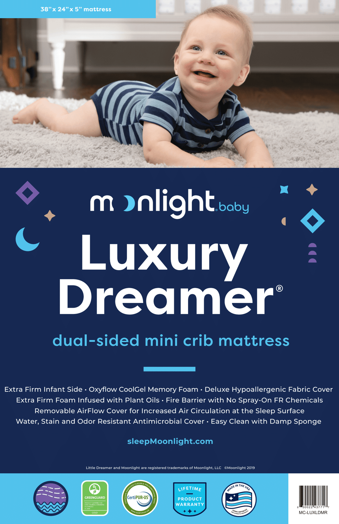 Moonlight Luxury Dreamer Mini Crib Mattress by Moonlight Slumber - product view 9