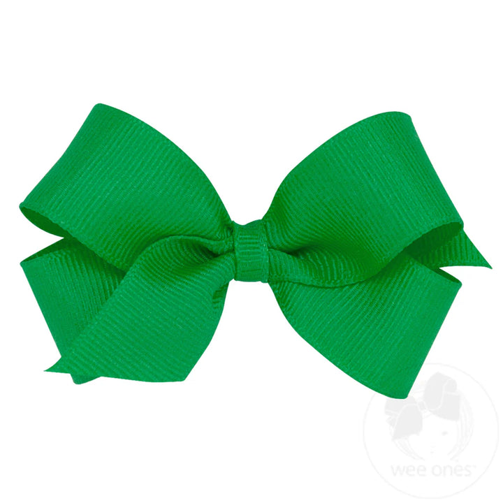 Green Classic Grosgrain Hair Bow (Plain Wrap)