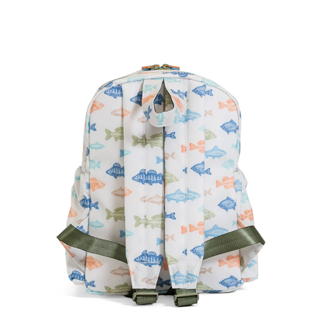 Backpack with fish pattern on a white background