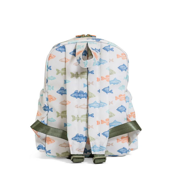 Backpack with fish pattern on a white background