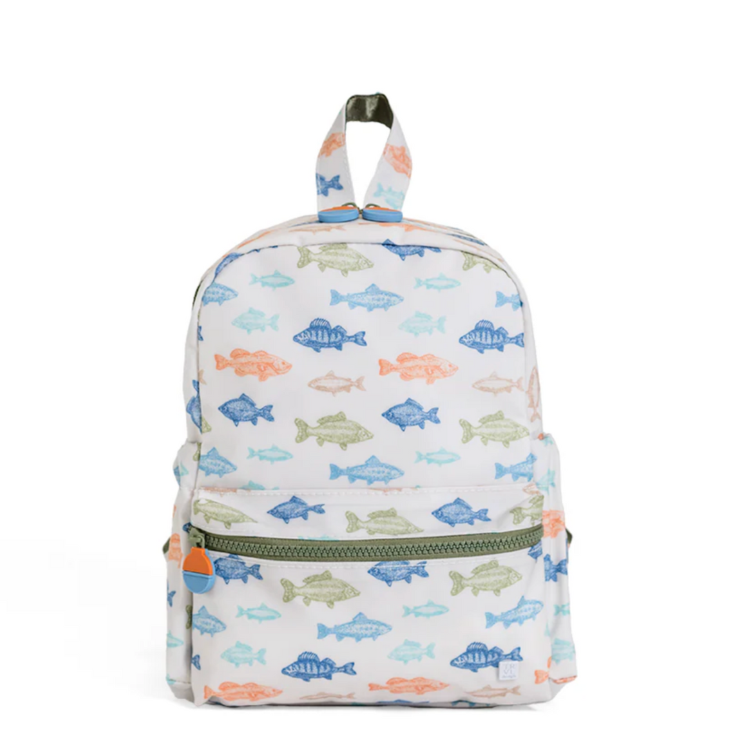 Backpack with fish pattern on a white background
