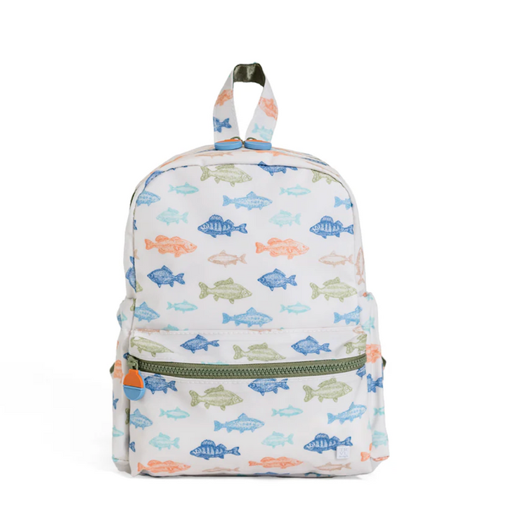 Backpack with fish pattern on a white background