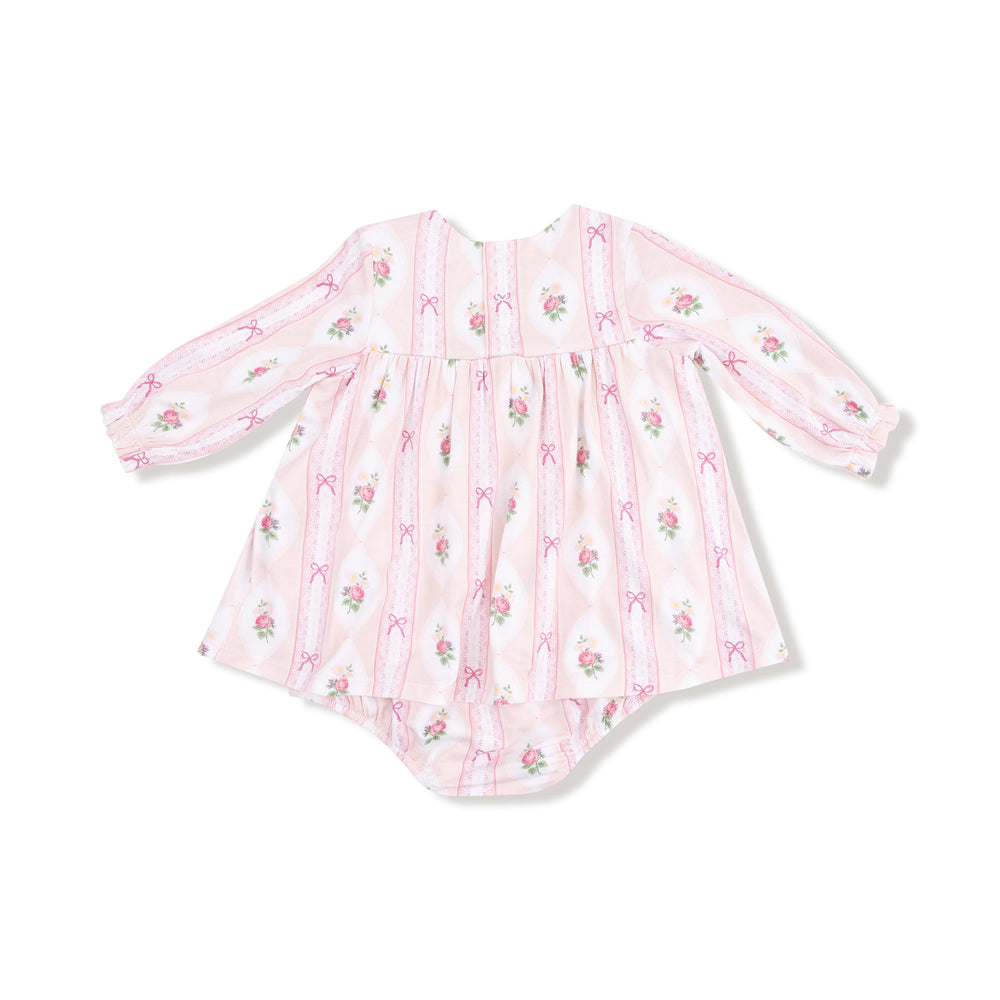 Ogee Lace Floral- L/S Smocked Ruffle Bubble w/ Skirt by Angel Dear - alternate view