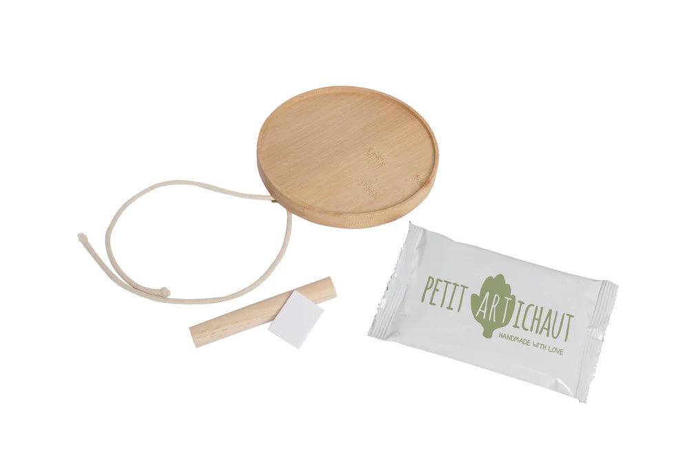 Wooden Medallion Keepsake by Petit Artichaut - back view