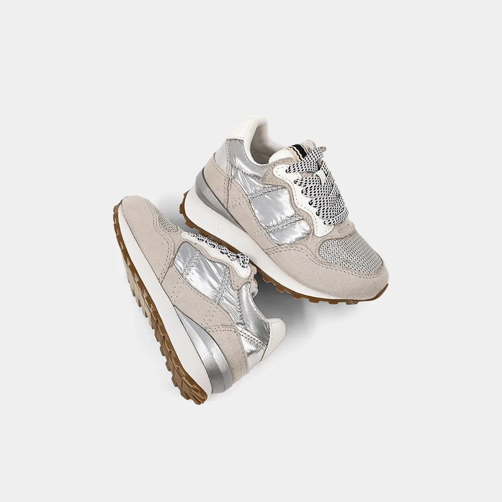 Phoebe Toddler Sneaker in Silver by Shu Shop - back view