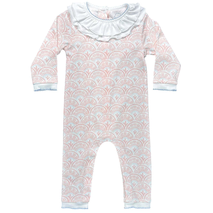 Pink Scallop Footless Playsuit with Ruffle Collar