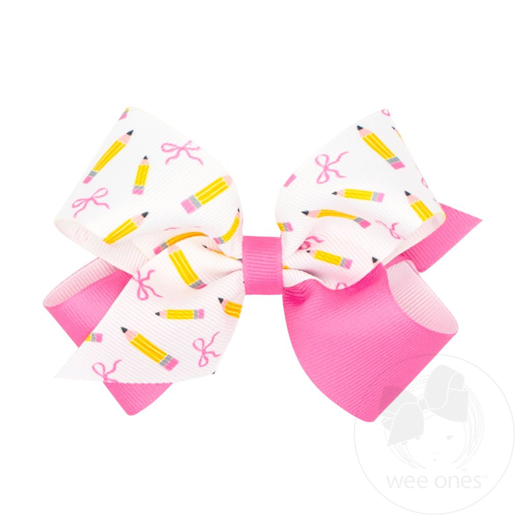 Back to School Colorblock Pencil Print Hair Bow