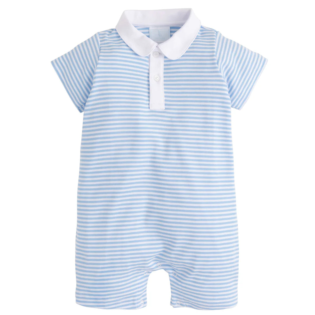 Peter Pan Polo Romper - Light Blue Stripe by Little English - baby one-piece romper