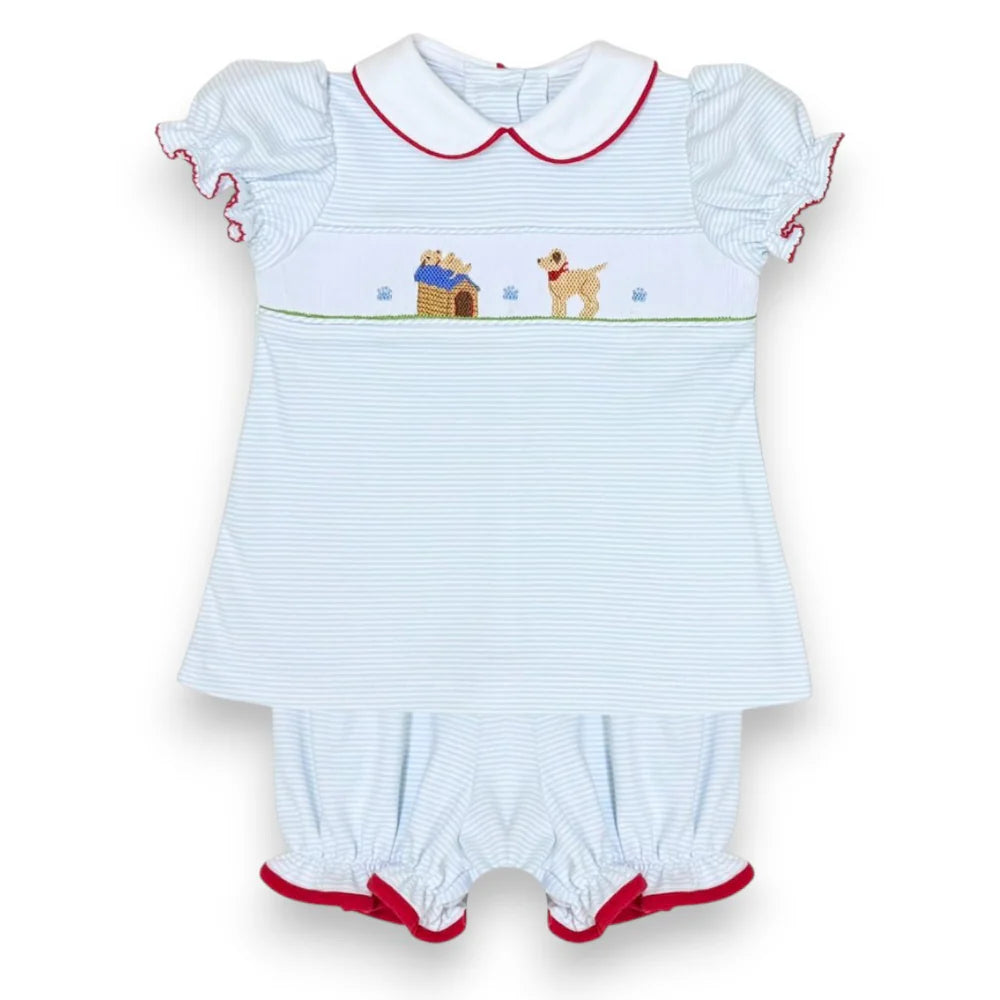 Playful Pups Louisa Bloomer Set, Lt Blue Bitty Knit