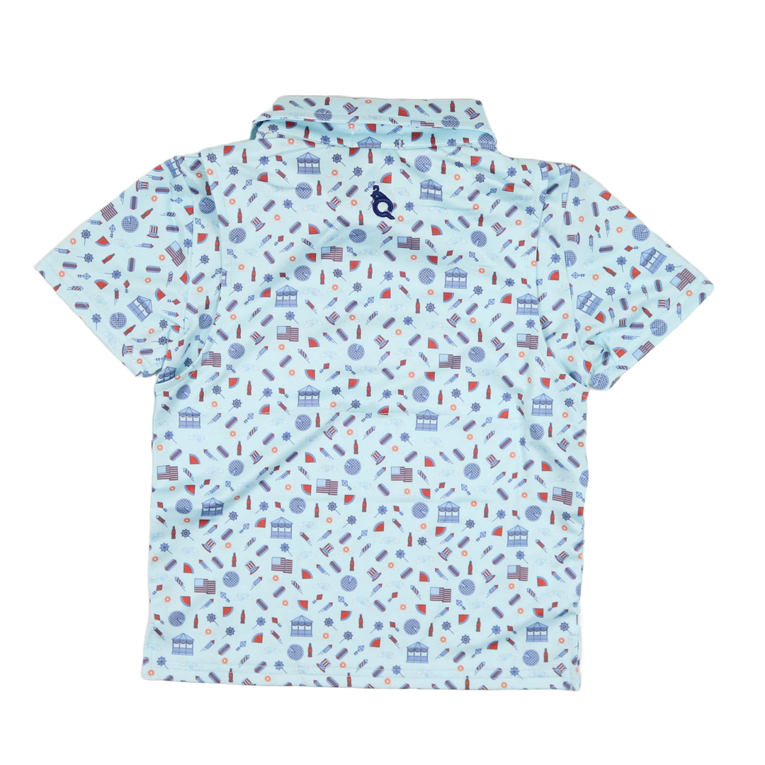 Stars & Stripes Polo Short Sleeve Shirt by Blue Quail - detail view