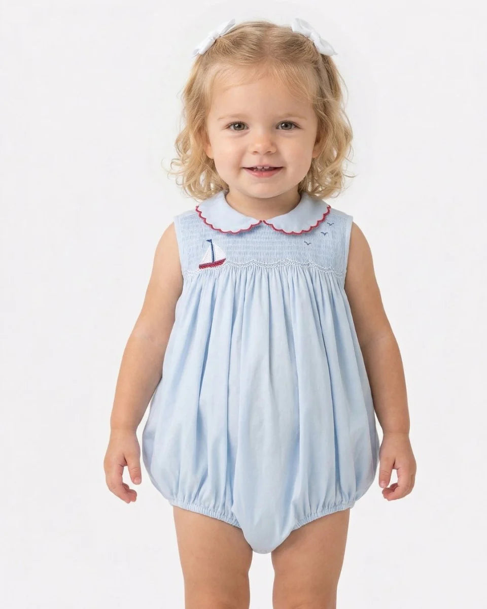 Ella Bubble in Brentwood Blue Pique, Sailboat