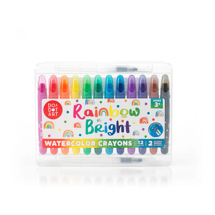Rainbow Bright Watercolor Crayons – 12 Colors with 2 Refillable Water Brushes