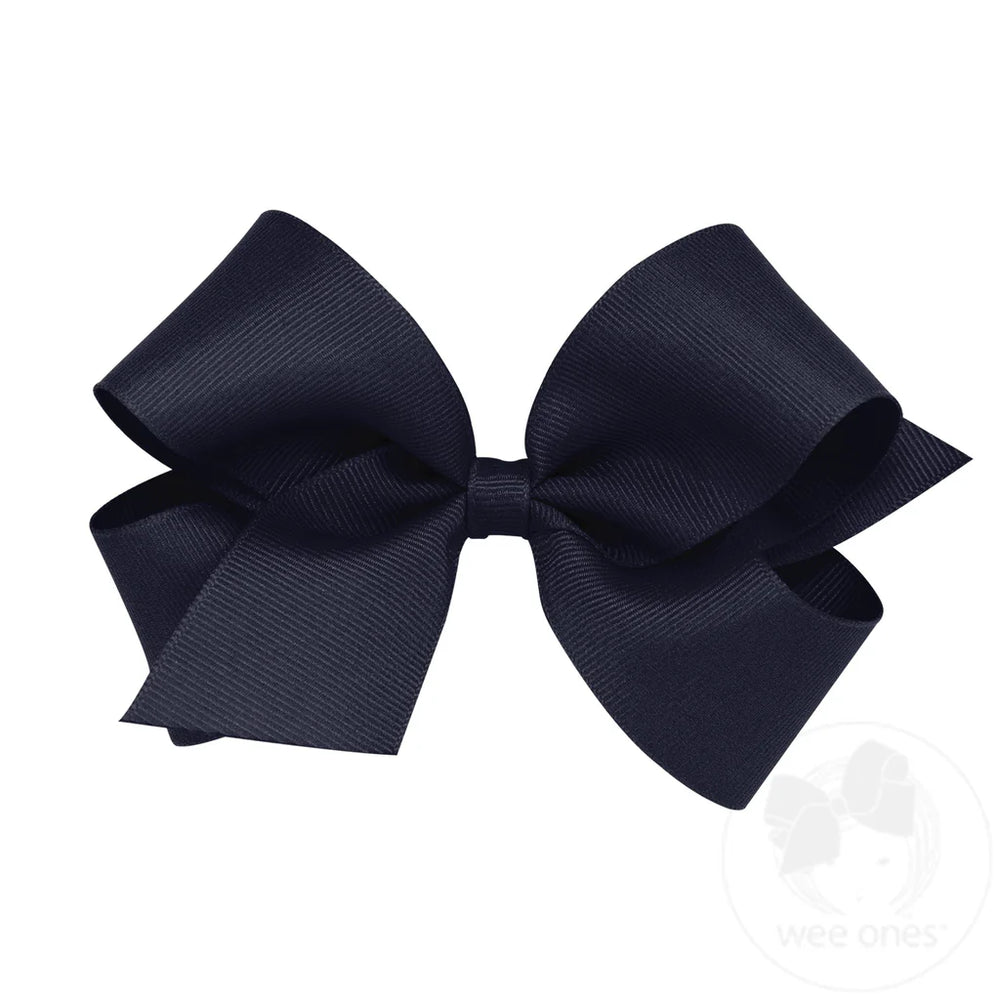 Classic Navy Grosgrain Hair Bow (Plain Wrap) by Wee Ones - alternate view