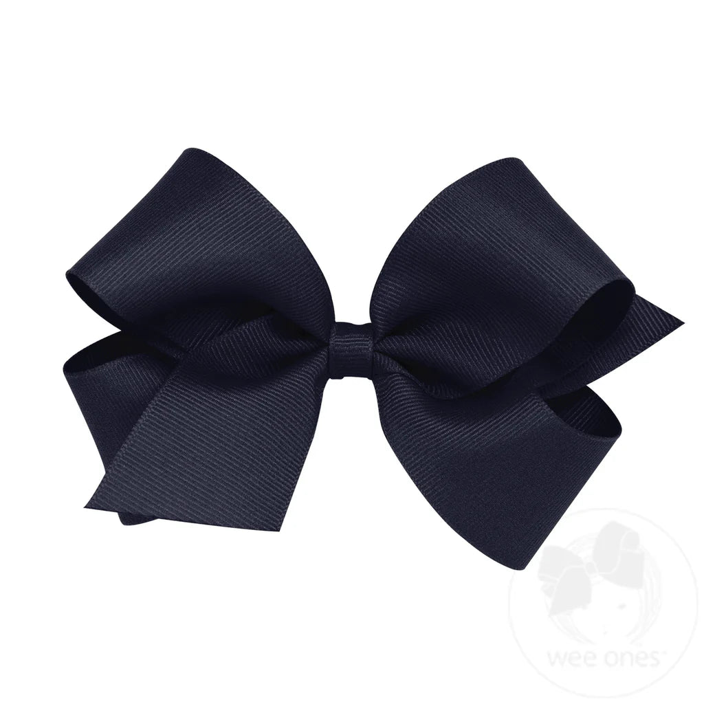 Classic Navy Grosgrain Hair Bow (Plain Wrap)