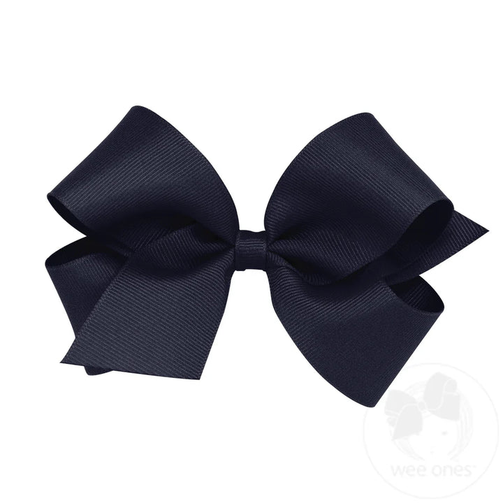 Classic Navy Grosgrain Hair Bow (Plain Wrap)