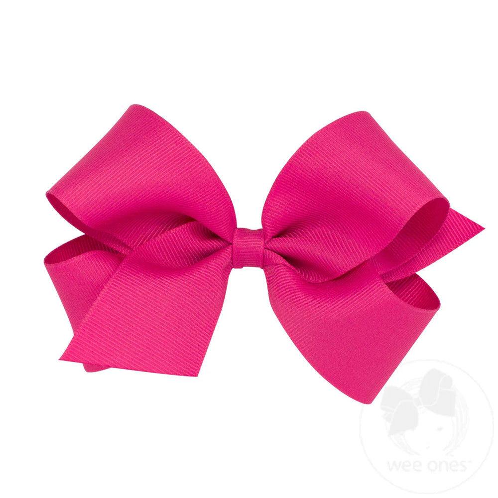 Classic Shocking Pink Grosgrain Hair Bow (Plain Wrap) by Wee Ones - alternate view