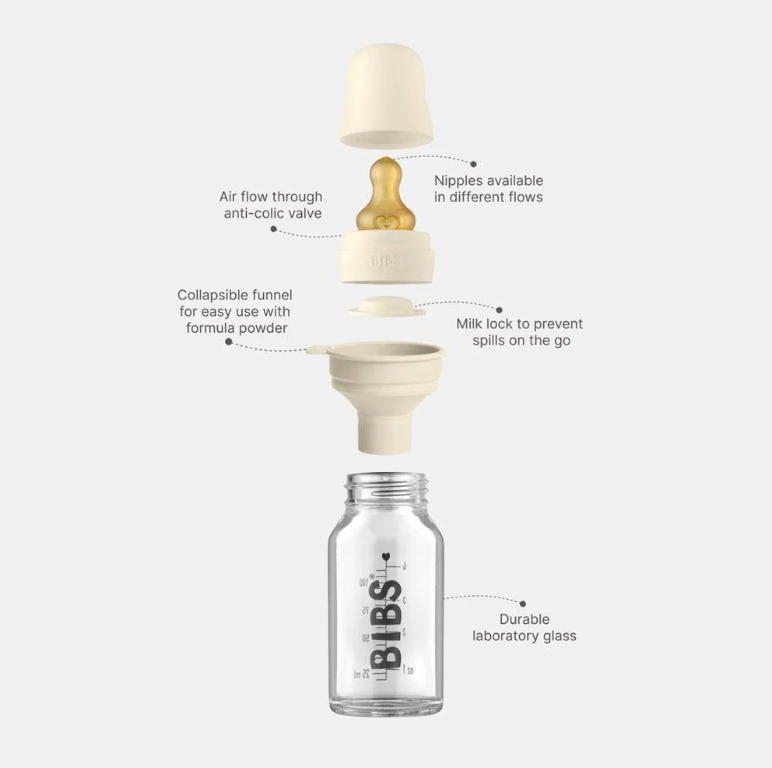 Baby Glass Bottle Complete Set 110ml Ivory - 110 ml by Bibs - alternate view