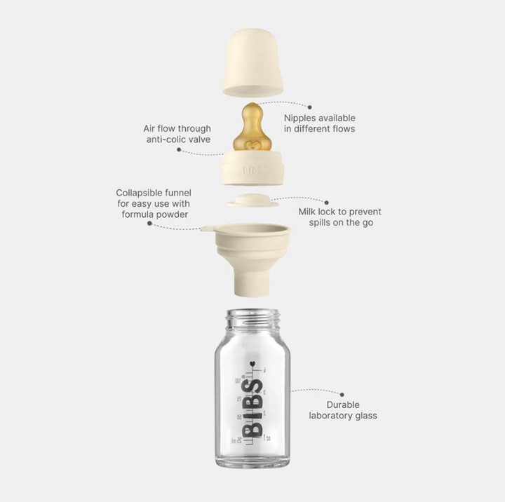 Baby Glass Bottle Complete Set 110ml Ivory - 110 ml