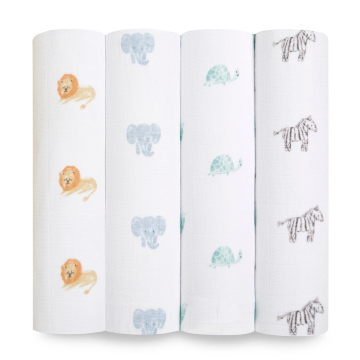 Animal Kingdom - Organic Cotton Muslin Swaddle Blanket 4 Pack