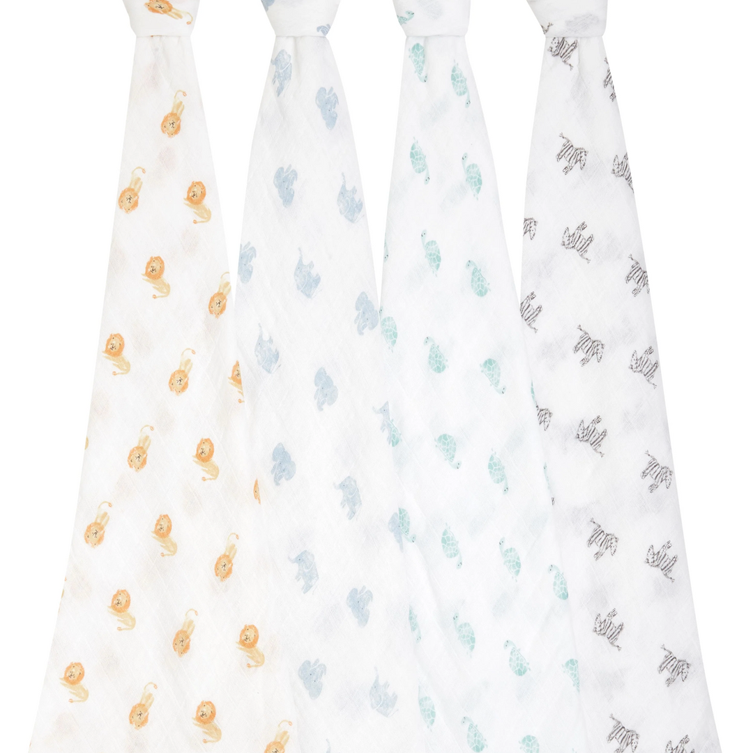 Animal Kingdom - Organic Cotton Muslin Swaddle Blanket 4 Pack