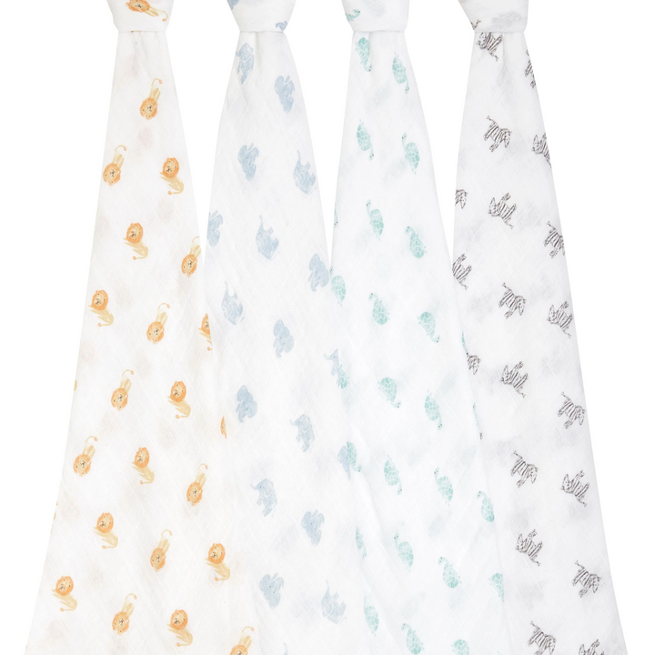 Animal Kingdom - Organic Cotton Muslin Swaddle Blanket 4 Pack
