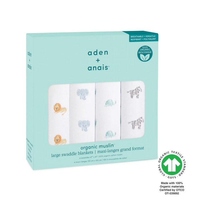 Animal Kingdom - Organic Cotton Muslin Swaddle Blanket 4 Pack