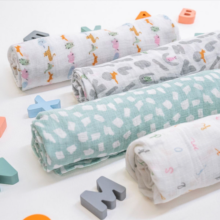 Alphabet Animals - Essentials Cotton Muslin Swaddle Blanket 4 Pack