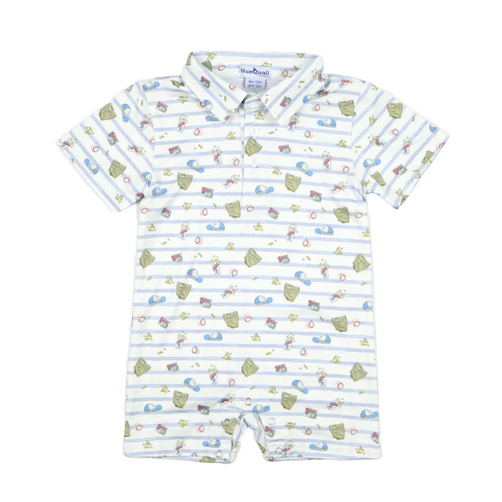 7th Inning Stretch Polo Short Sleeve Romper by Blue Quail - baby outfit set