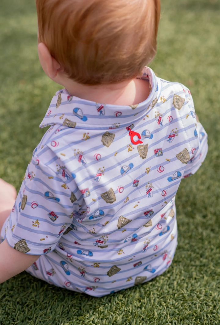 7th Inning Stretch Polo Short Sleeve Romper by Blue Quail - back view