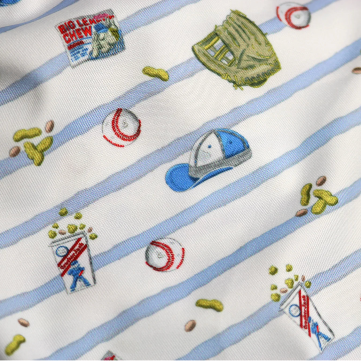 7th Inning Stretch Polo Short Sleeve Romper by Blue Quail - detail view