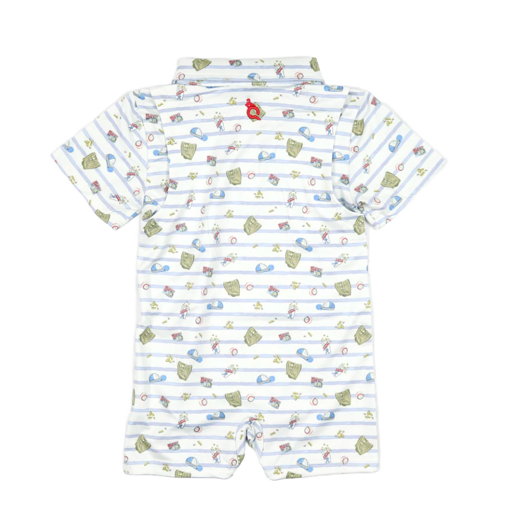 7th Inning Stretch Polo Short Sleeve Romper by Blue Quail - lifestyle view