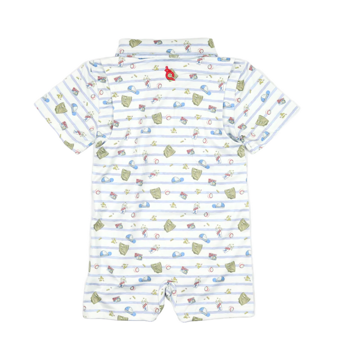 7th Inning Stretch Polo Short Sleeve Romper by Blue Quail - lifestyle view
