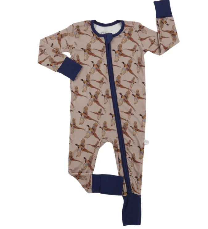 Boys Navy Pheasant Zipper Romper