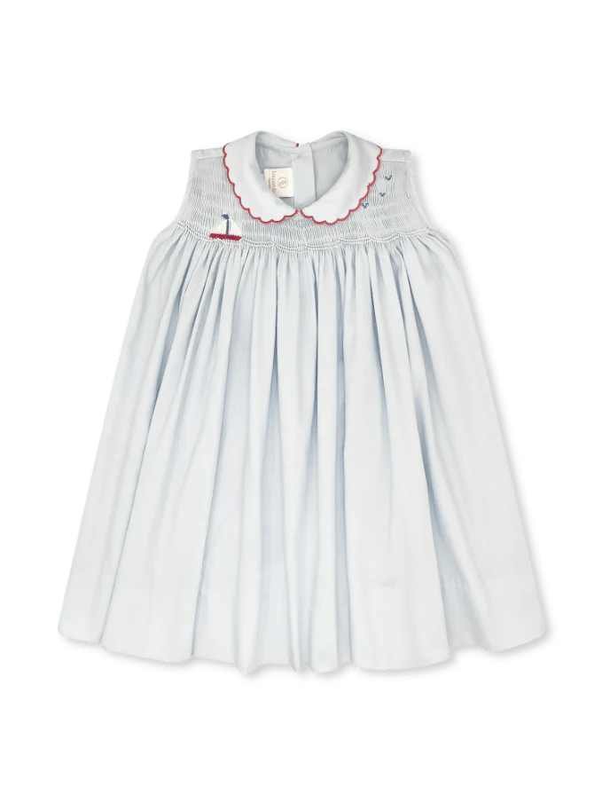 Ella Dress in Brentwood Blue Pique, Sailboat