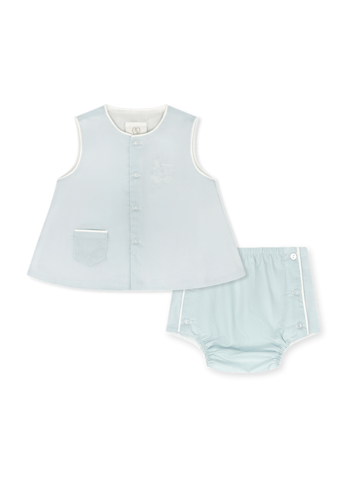 Blessings Blue Train Mason Diaper Set by Lullaby Set - baby outfit set
