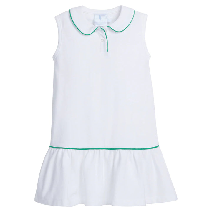 White with Green Sleeveless Polo Dress by Little English - kids dress