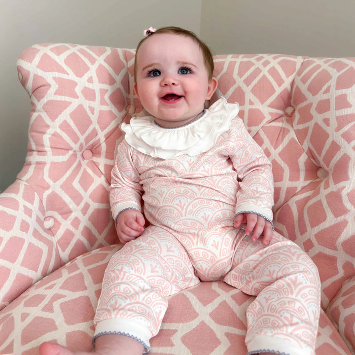 Pink Scallop Footless Playsuit with Ruffle Collar