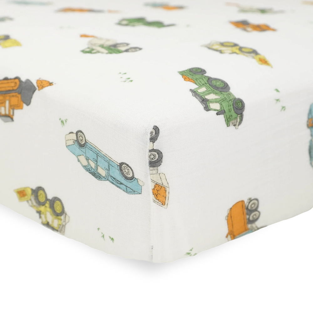 Work Trucks Cotton Muslin Crib Sheet by Little Unicorns - alternate view