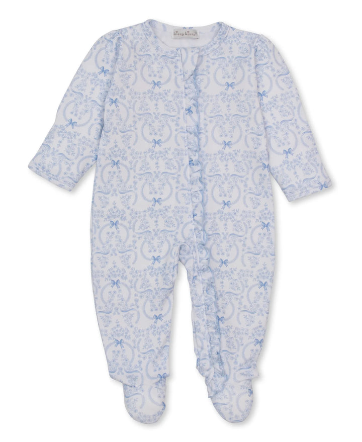 Delicate Blooming Bows Blue Zip Footie