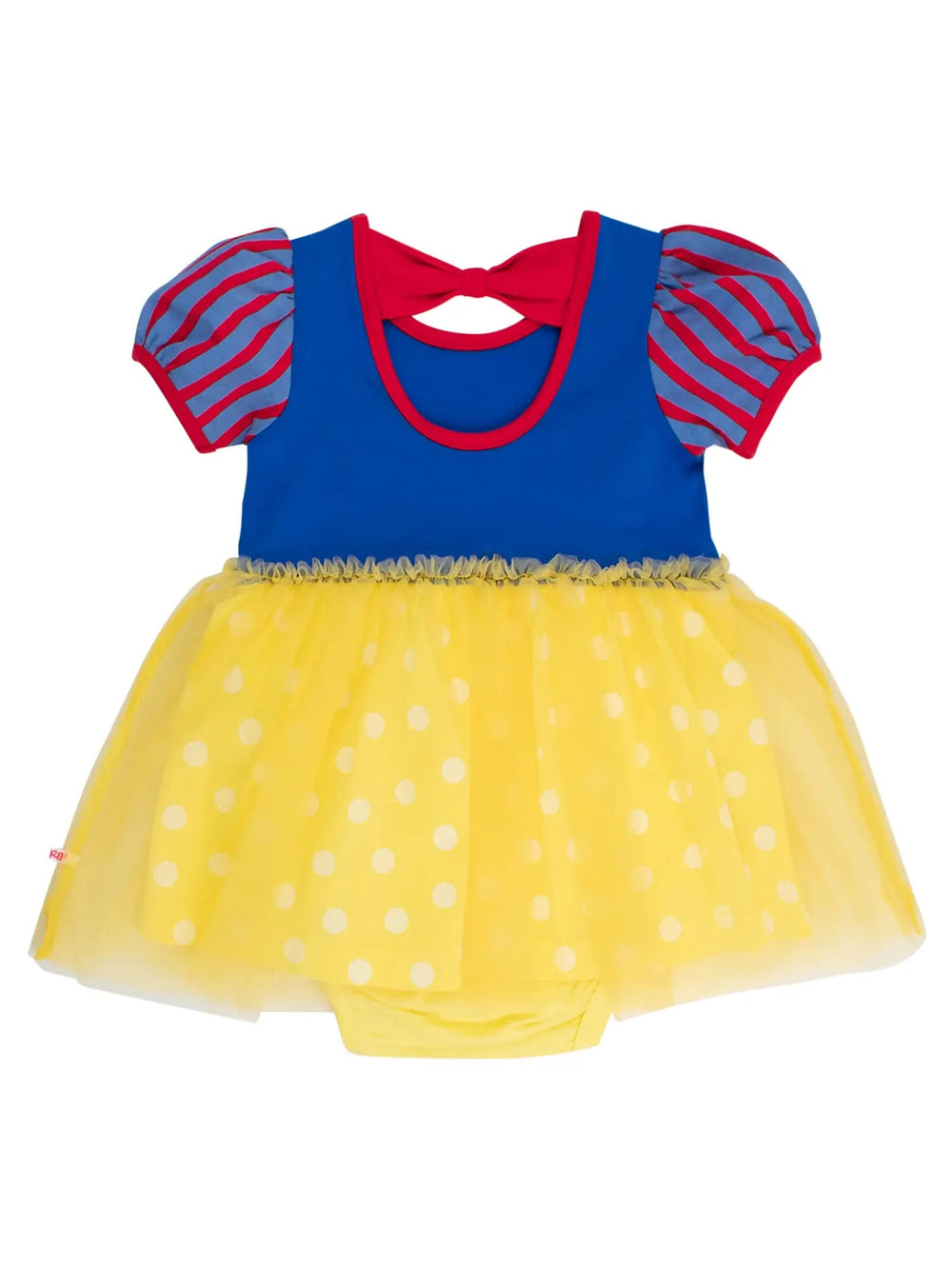 Royal Blue and Yellow Princess Short Sleeve Princess Bow Twirl Romper by Ruffle Butts - alternate view