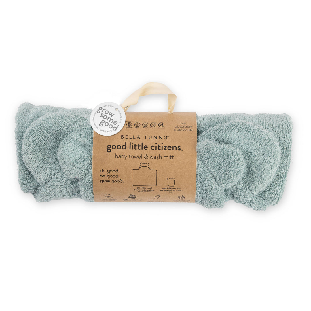 Hooded Towel + Wash Mitt Set Fog: Blue