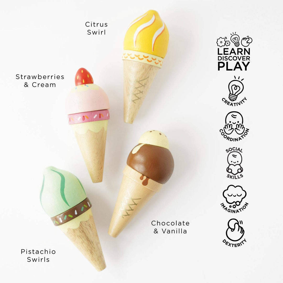 Wooden Ice Cream Cones Set by Le Toy Van - detail view