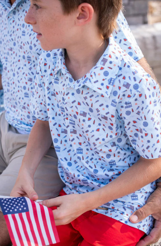 Stars & Stripes Polo Short Sleeve Shirt by Blue Quail - back view