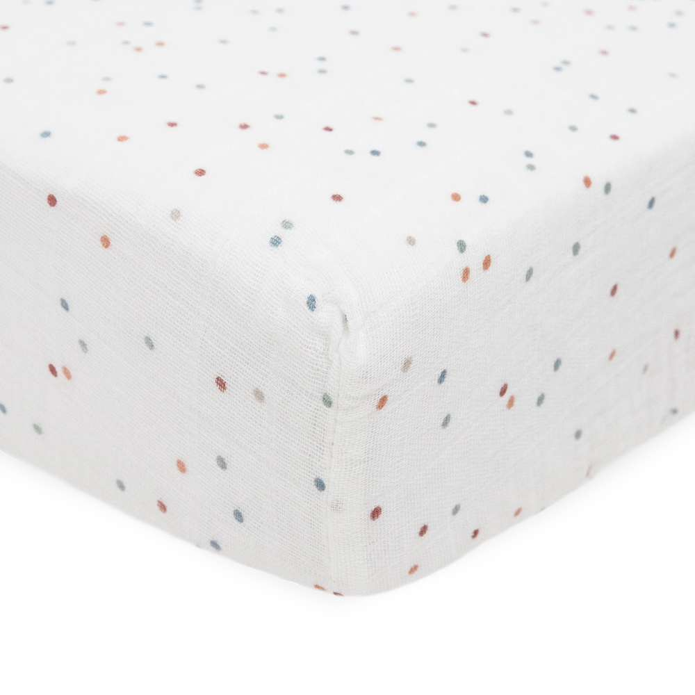 Dots Cotton Muslin Crib Sheet by Little Unicorns - alternate view