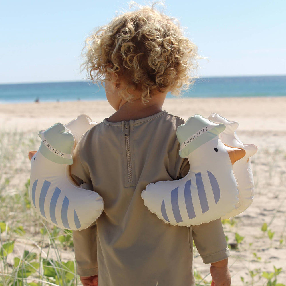 Kids Inflatable Arm Bands Sid the Seagull Blue Stripe by Sunnylife - back view