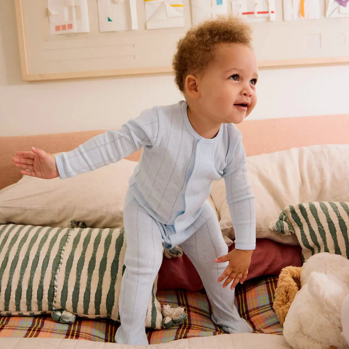 Love Lines Blue Pointelle Footie