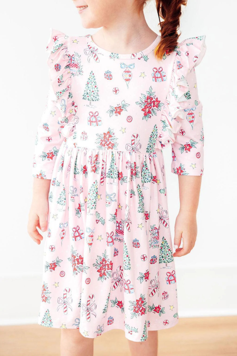 Pink Christmas Ruffle Twirl Dress by Mila and Rose - alternate view